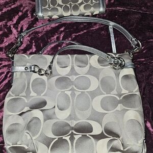 Coach Silver and Gray Signature Shoulder Bag